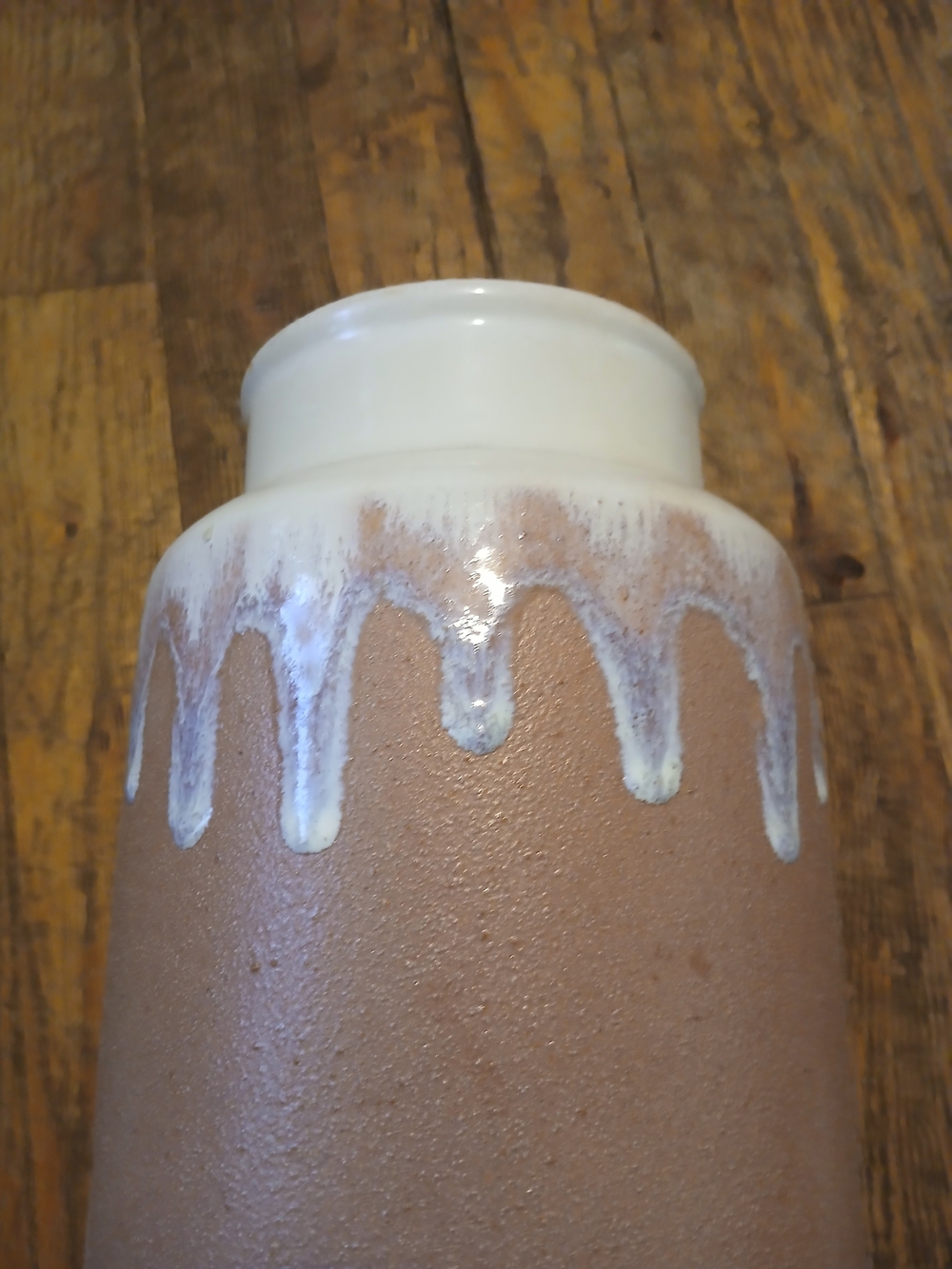 Textured Brown Ceramic Vase with White Drip Glaze By Burton + Burton